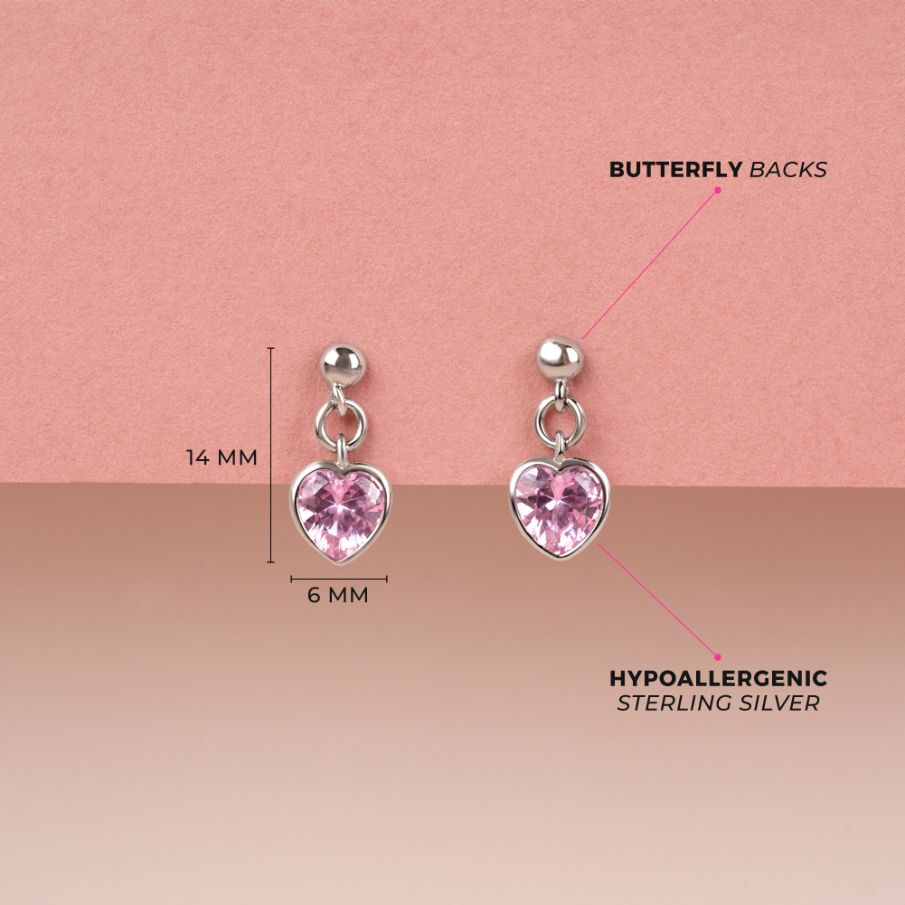 Arete Corazón Rosa - Plata 925