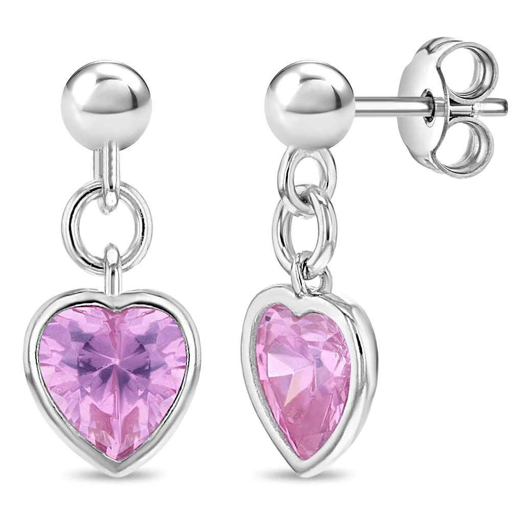 Arete Corazón Rosa - Plata 925