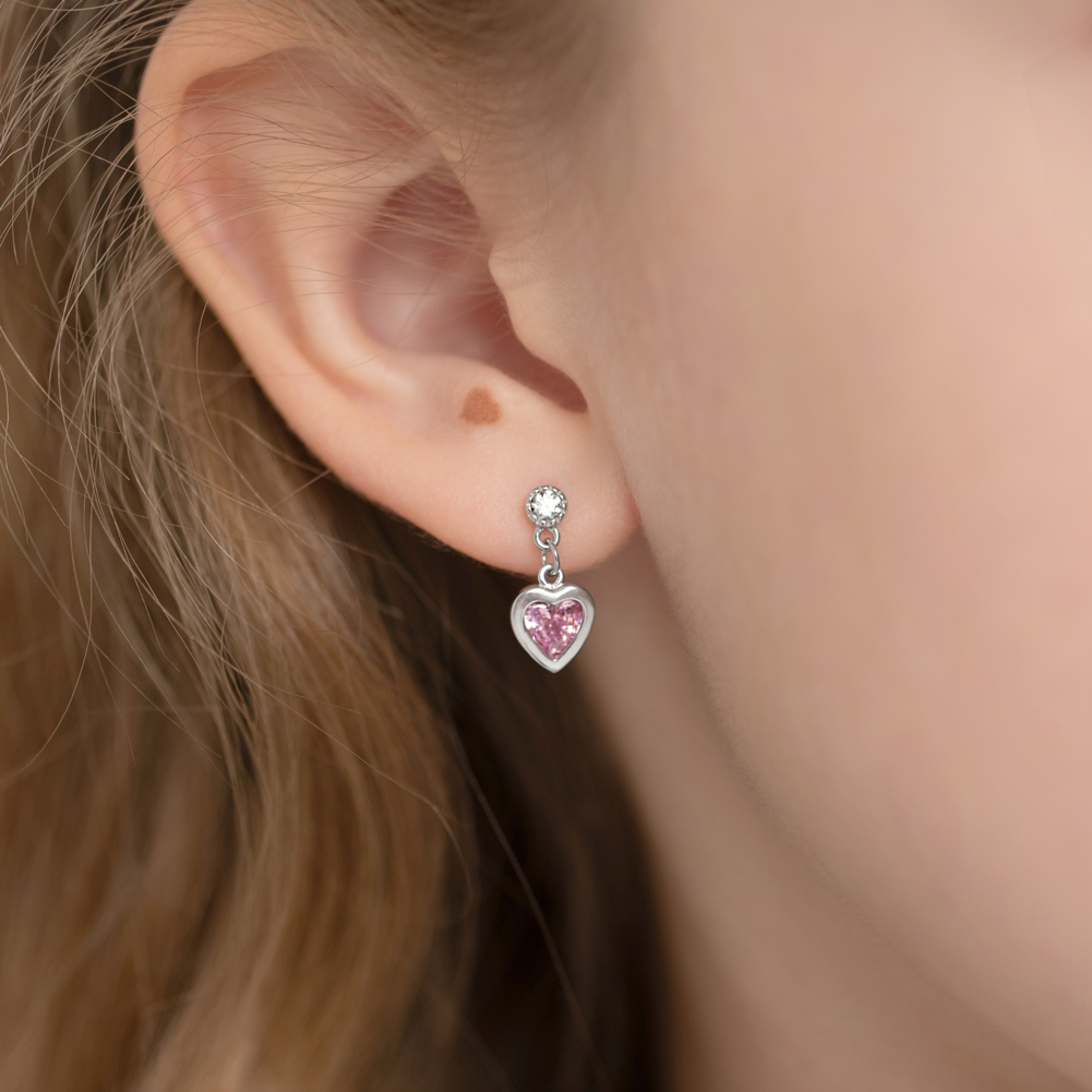 Arete Corazón Rosa - Plata 925